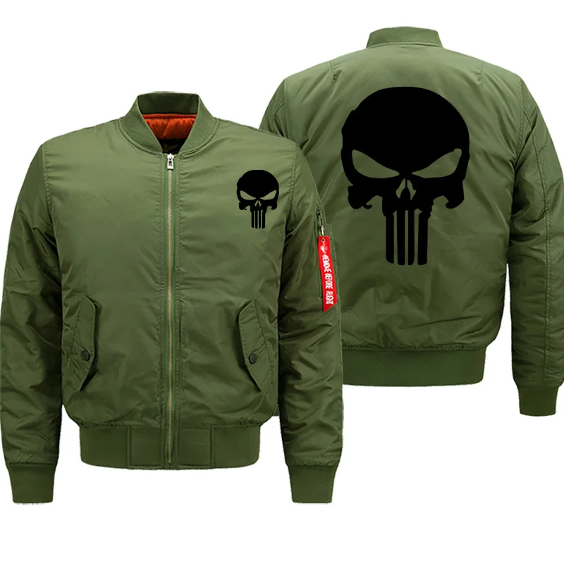 army green 1 Каратель Череп куртка Бомбер для мужчин осень зима толстые пальто уличная хип хоп Военная мотоциклетная Мужская s куртки 8XL Большие размеры - Цвет: army green 1