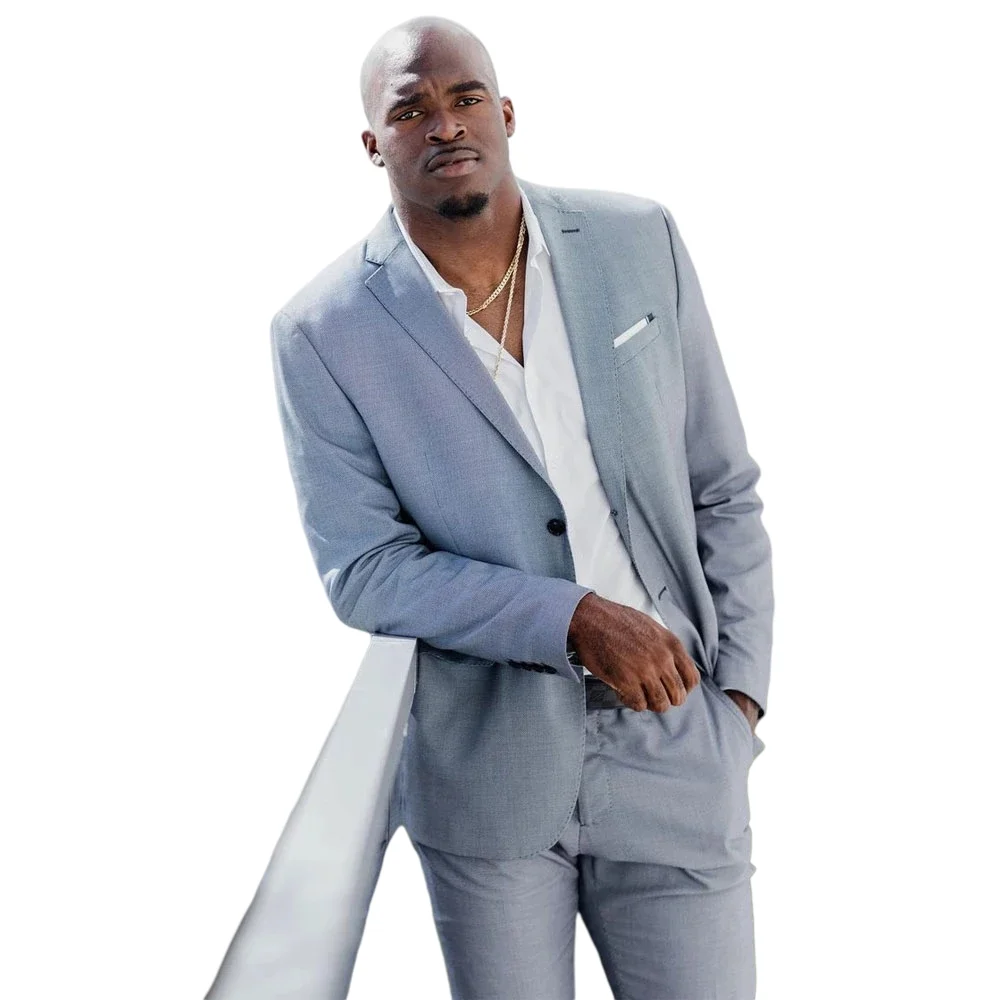

Light Gray Men's Suits Notched Lapel Wedding Blazers 2 Pieces Male Tuxedos Custom Made Groom Wear Prom Formal Jackets With Pants
