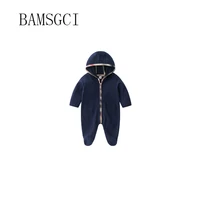 new arrival fashion autumn newborn baby clothes cute long sleeve unisex cotton plaid stripes hooded baby girl boy pajama romper