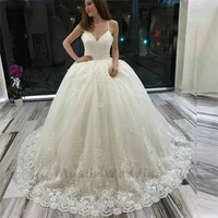 romantic ball gown lace wedding dress princess spaghetti straps puffy tulle church country wedding gowns appliques bridal gowns