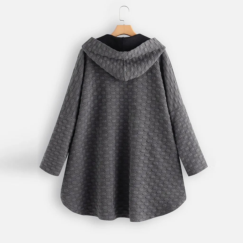 Женское винтажное пальто с капюшоном однотонное Асимметричное пуговицами и