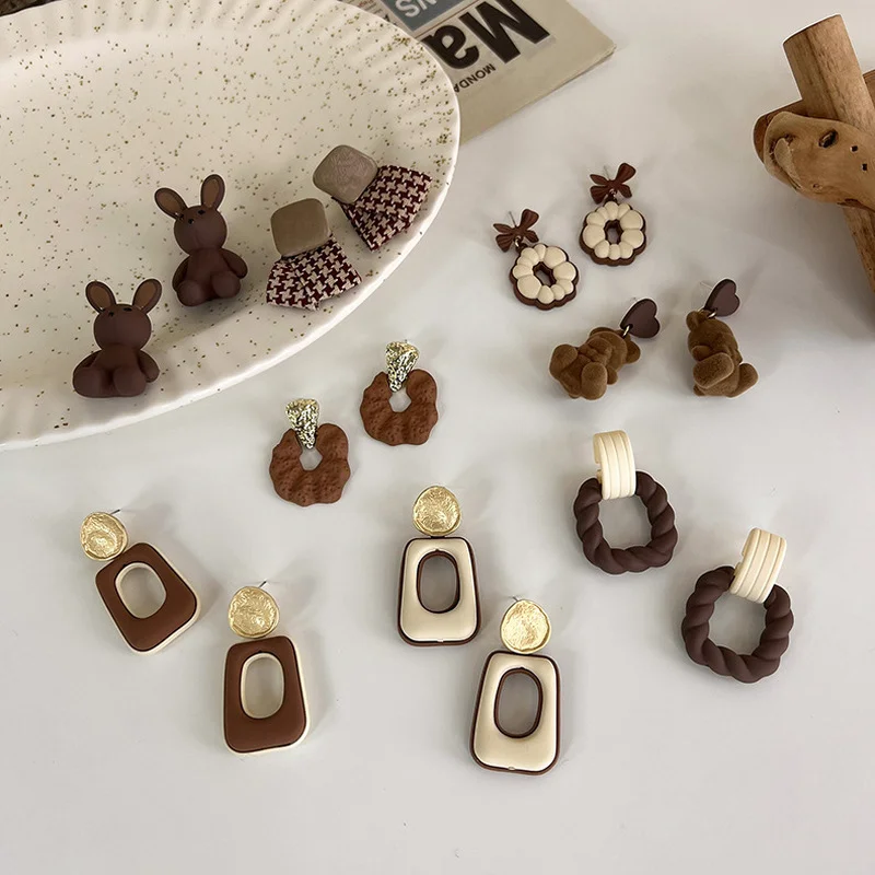 

Minar Geometric Bowknot Dangle Earring Oorbellen Stylish Multi Designs Coffee Color Bear Rabbit Drop Earrings for Women Girls