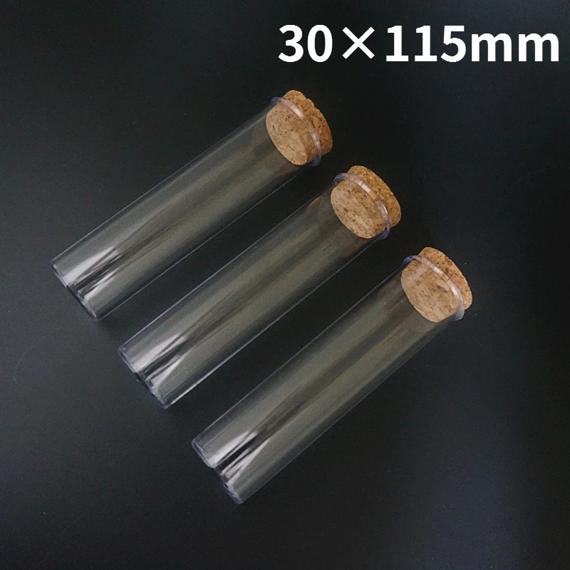 

12pcs/lot 30x115mm Flat bottom Clear Plastic Test Tube Ttransparent Test-tube Tea Packing Tube With Cork