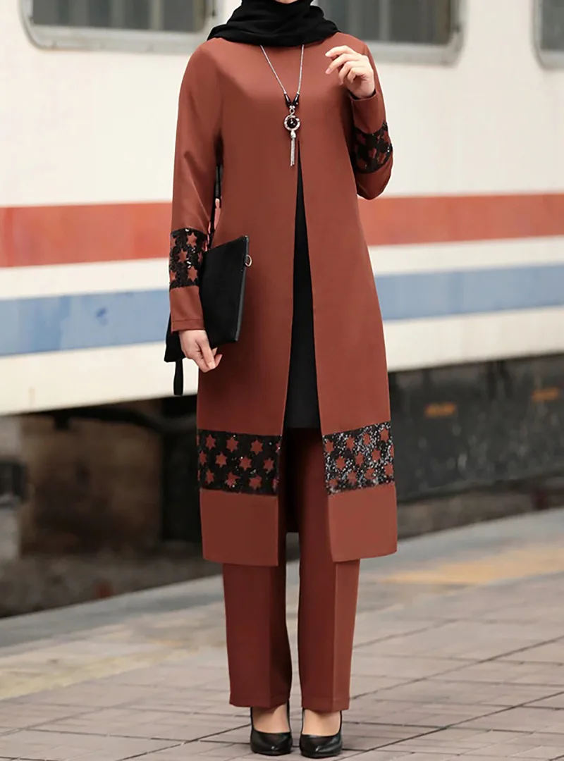 Мусульманская женская одежда, арабский новый модный костюм, Дубай, абайя, мусульманское платье из двух частей, одежда Юго-Восточной Азии, ке...