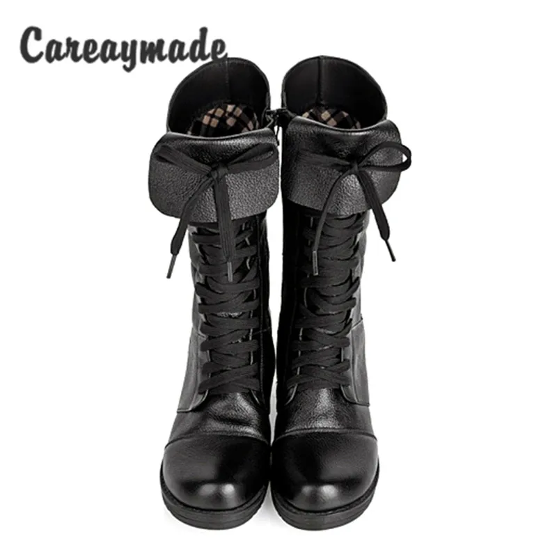 Careaymade/Новинка; женская обувь из воловьей кожи в британском стиле; сезон осень-зима; женские ботинки; модные высокие сапоги; Теплая обувь; женские ботинки
