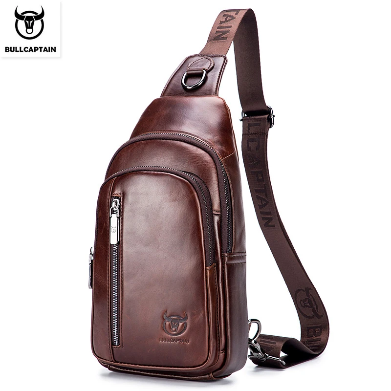 BULLCAPTAIN Men's Bag Shoulder Messenger Bag First Layer Cowhide High-Quality Business Fashion Sports And Leisure Chest Bag