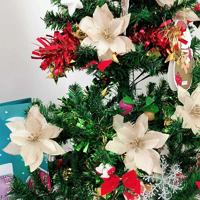 50 шт. рождественские блестящие Искусственные цветы Poinsettia украшения для дома и