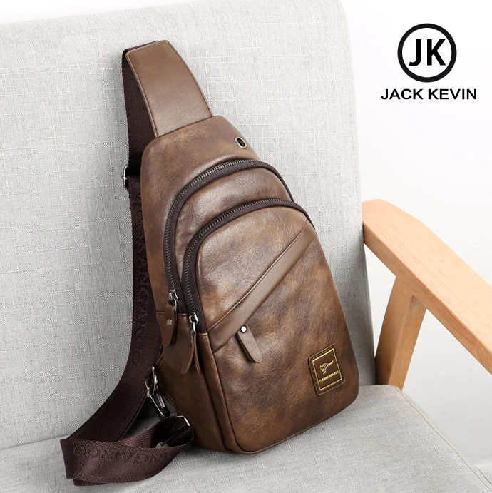 JackKevin Новая мужская кожаная нагрудная сумка на ремне через плечо с usb зарядкой