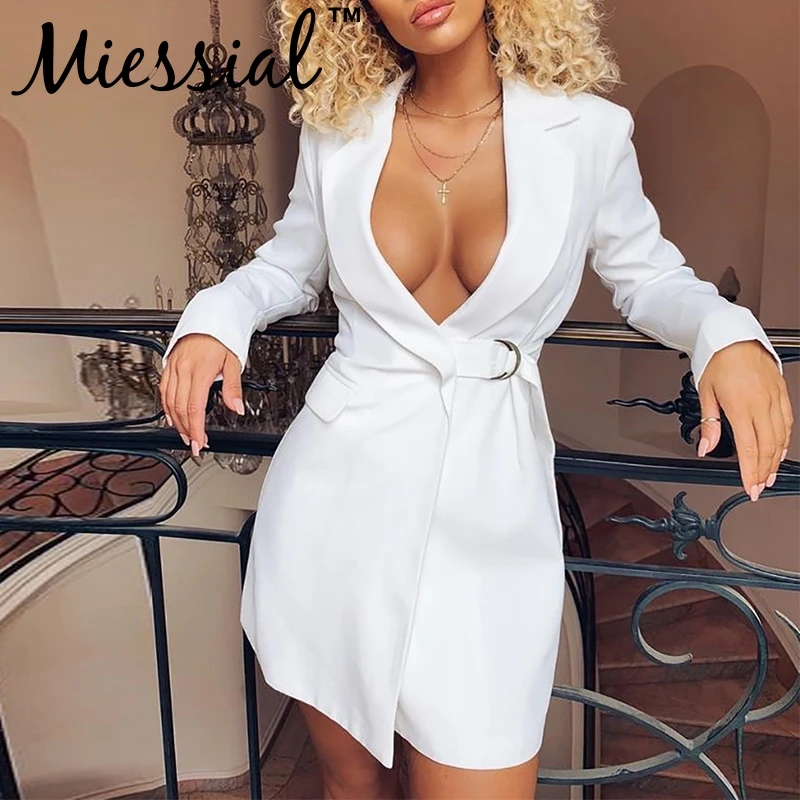 Miessial белый пояс длинный рукав блейзеры и куртки для женщин Осенние сексуальные