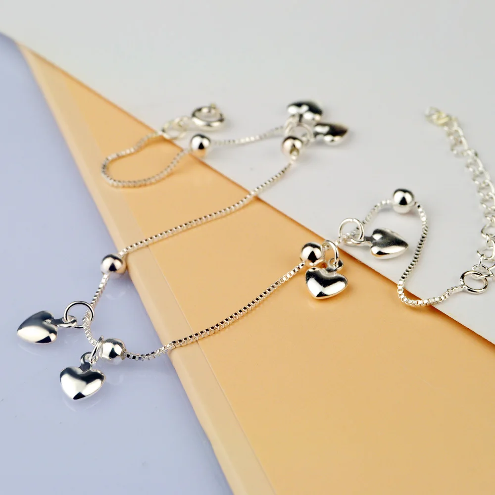 Браслеты на ногу женские из стерлингового серебра 925 пробы анклет в форме сердца