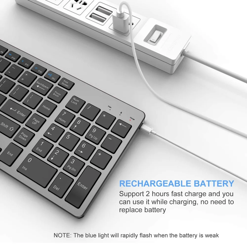 Zienstar ультра тонкая стандартная Bluetooth клавиатура для IPAD, MACBOOK, ноутбука, компьютера и планшета, перезаряжаемая литиевая батарея