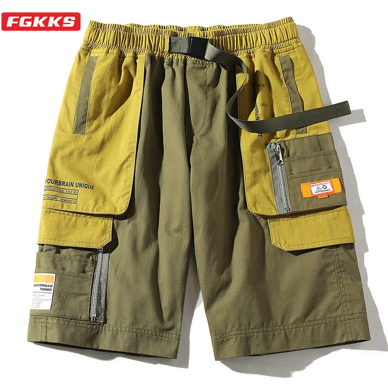 Мужские шорты карго FGKKS повседневные с карманами лоскутные прямые для улицы на