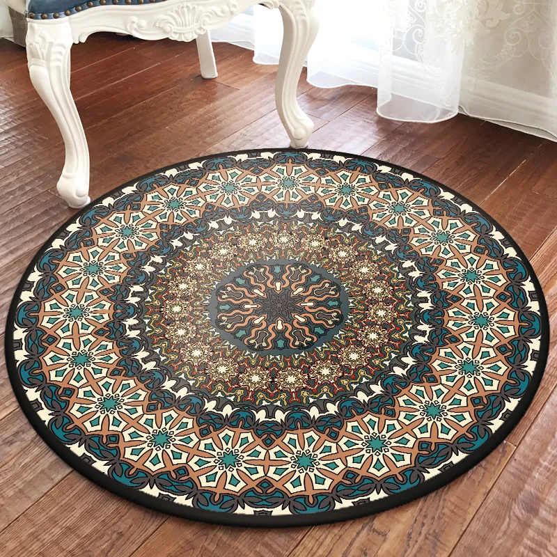 

Ethnic Style Round Carpet Mandala Living Room Bedroom Area Rugs Large Anti Slip Floor Mat Sofa Computer Chair Pray Carpet Rugs