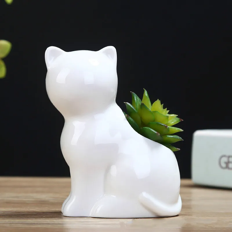 

Creative Desktop Succulents Pot Mini Ceramic Whiteware Flower Pot Cat Modeling Ceramic Succulent Pot Office Decor Succulents