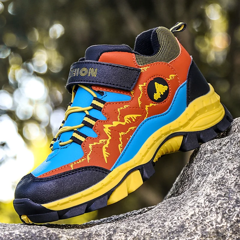 

Teenagers Hiking Boots Hook-Loop Boys Climbing Sneakers Wear-Resisting Girls Walking Shoes Non Slip Trekking Shoe Big Size 31-40