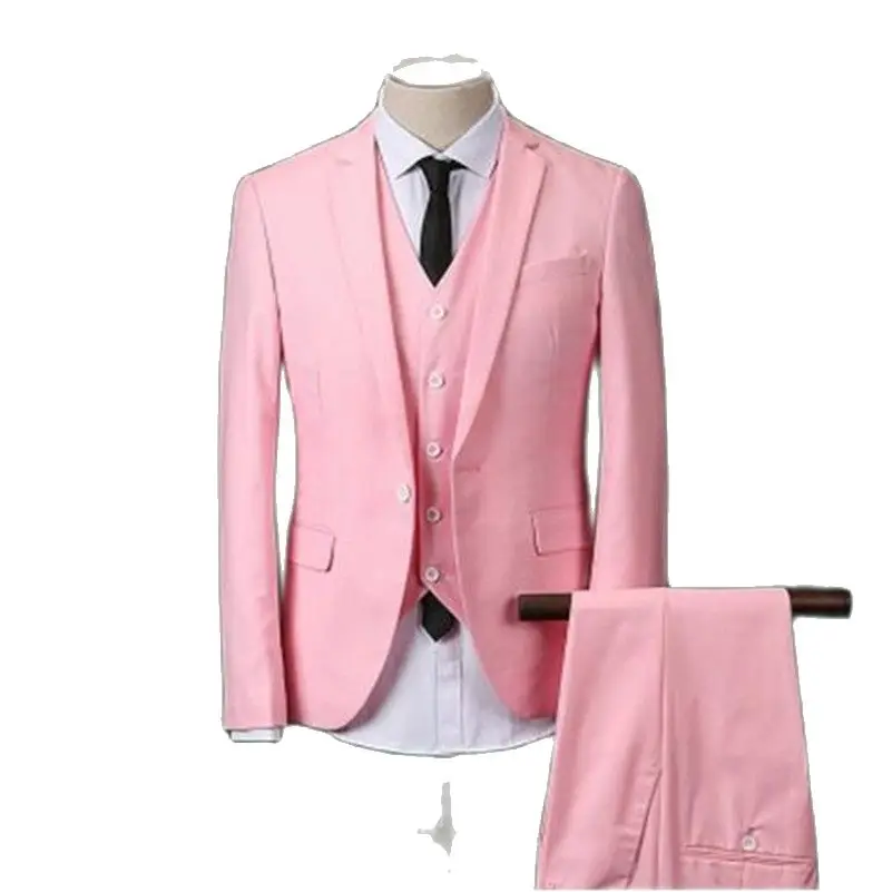 

Pink Men Suit Slim Fit Wedding Groom Mens Prom Suits With Pants Party Dinner Tuxedos For Men (jacket+vest+pant)