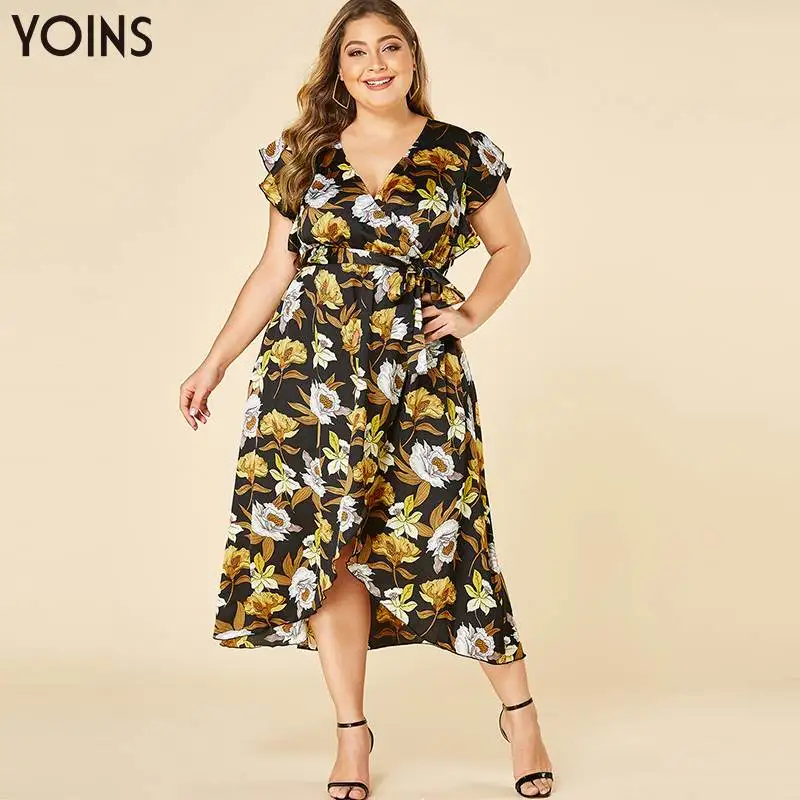 Женское богемное платье макси YOINS летнее пляжное с v-образным вырезом цветочным