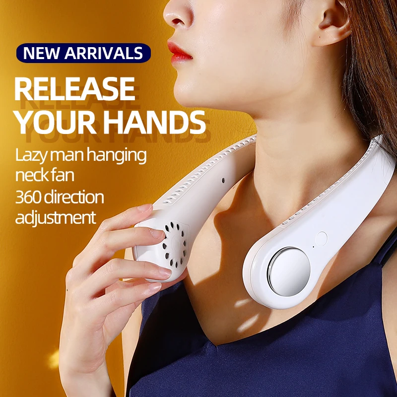 

Portable Leafless Hanging Neck Fan,360 Degree Lazy Neckband Fan Surround Air Outlets Usb Rechargeable Neck Fan