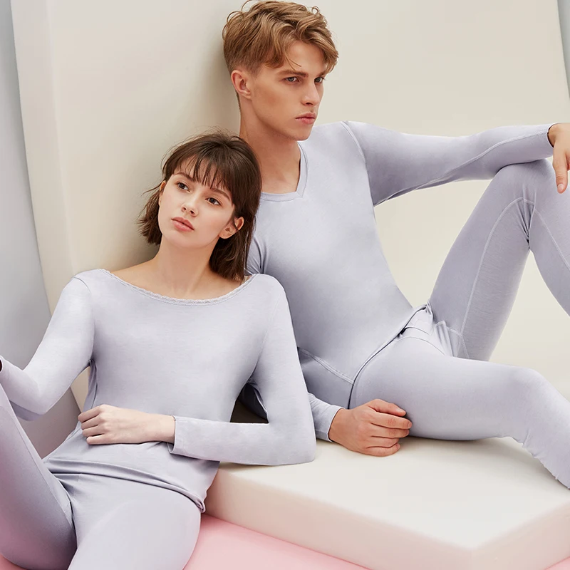 THREEGUN кальсоны набор для пары Шерсть Термобелье высокого качества мужские пижамы