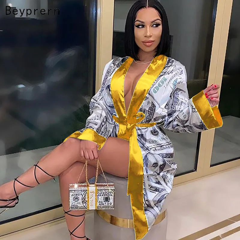 Beyprern красивое движущиеся деньги атласное платье одежда для отдыха женские
