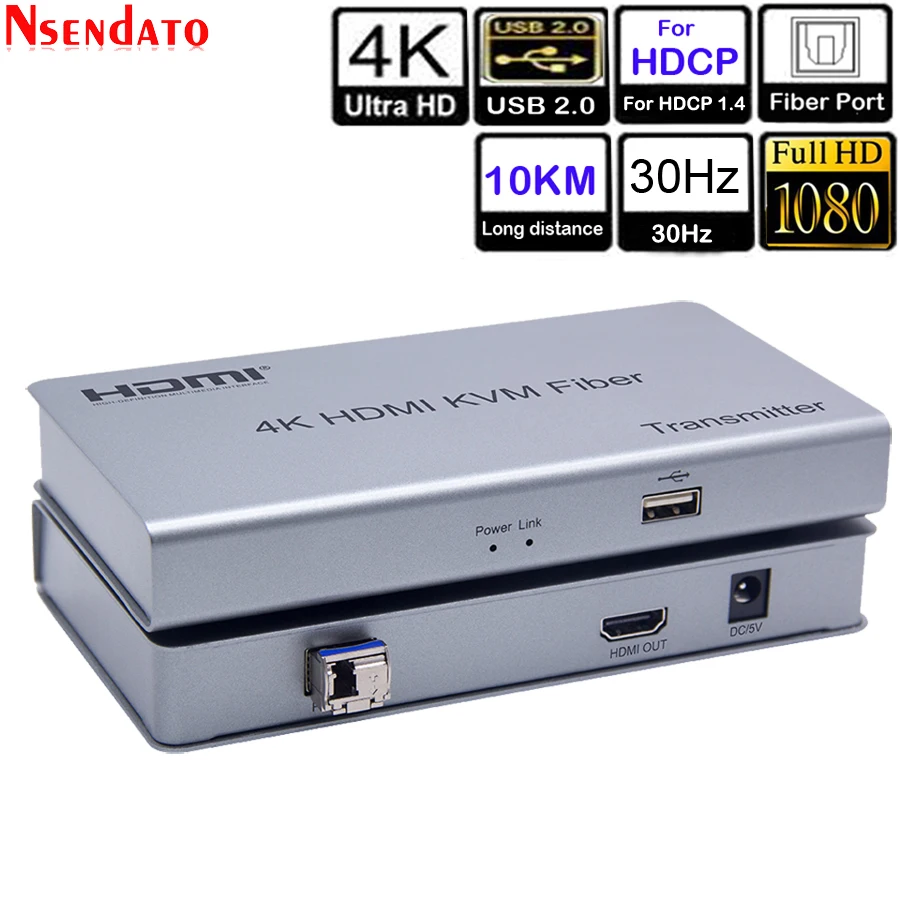 

10-километровый переключатель KVM USB HDMI 4k 30 Гц волоконный расширитель с 2 портами USB 2,0 совместное использование монитора мыши клавиатуры для HDCP...