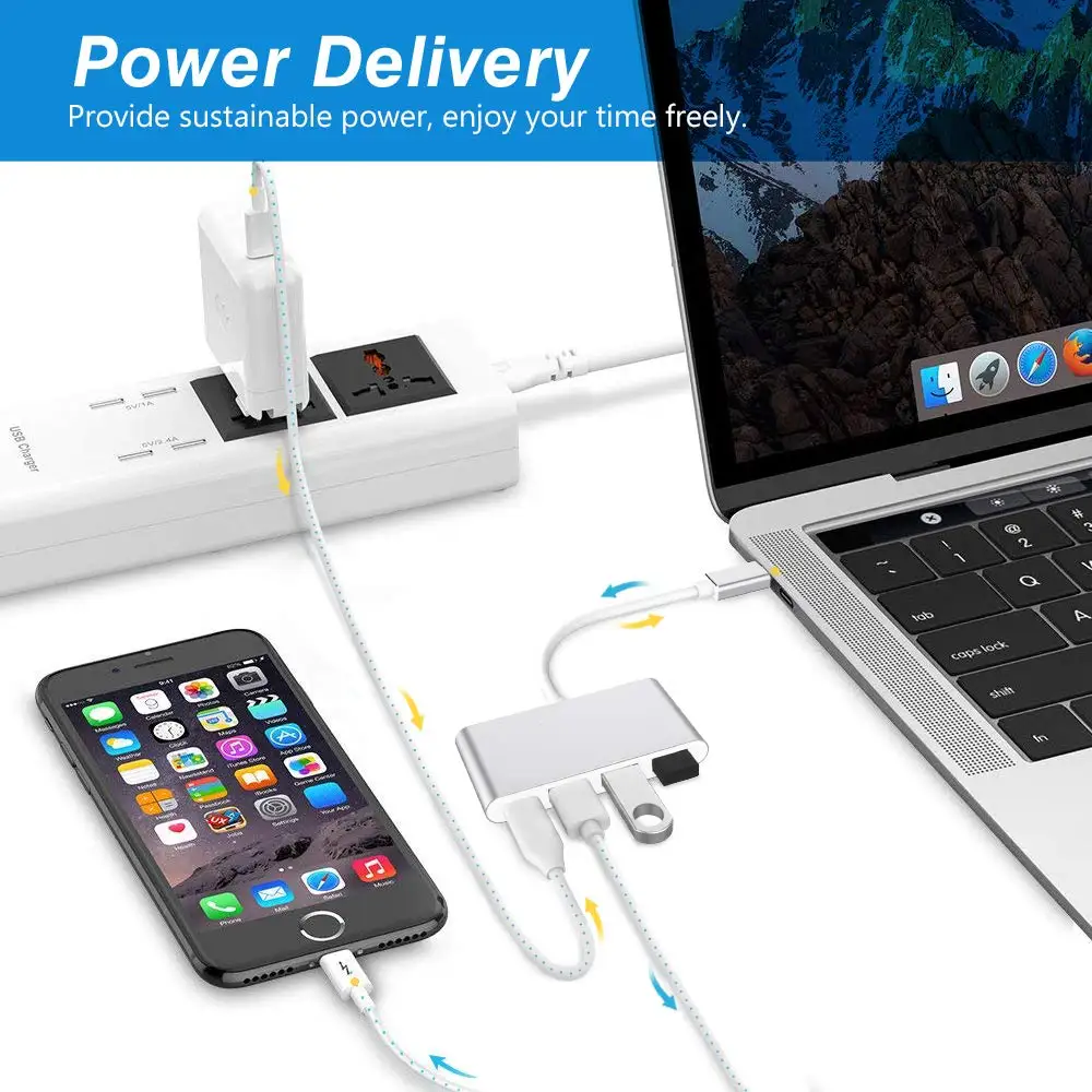 Тип C концентратор с USB3.0 двойной USB2.0 USB C женский порт питания многопортовый USB C к USB OTG адаптер данных для Macbook samsung huawei