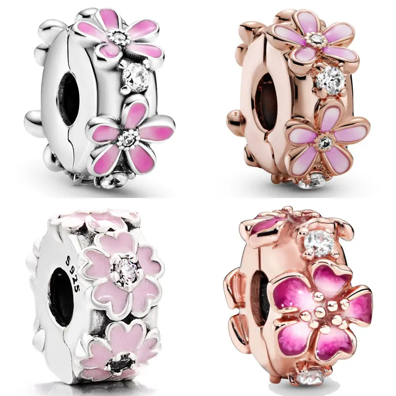 

Оригинальный женский серебряный Амулет, Примула, цветок персика, Маргаритка, цветок, зажим, стопор, бусина, подходит для популярного браслет...