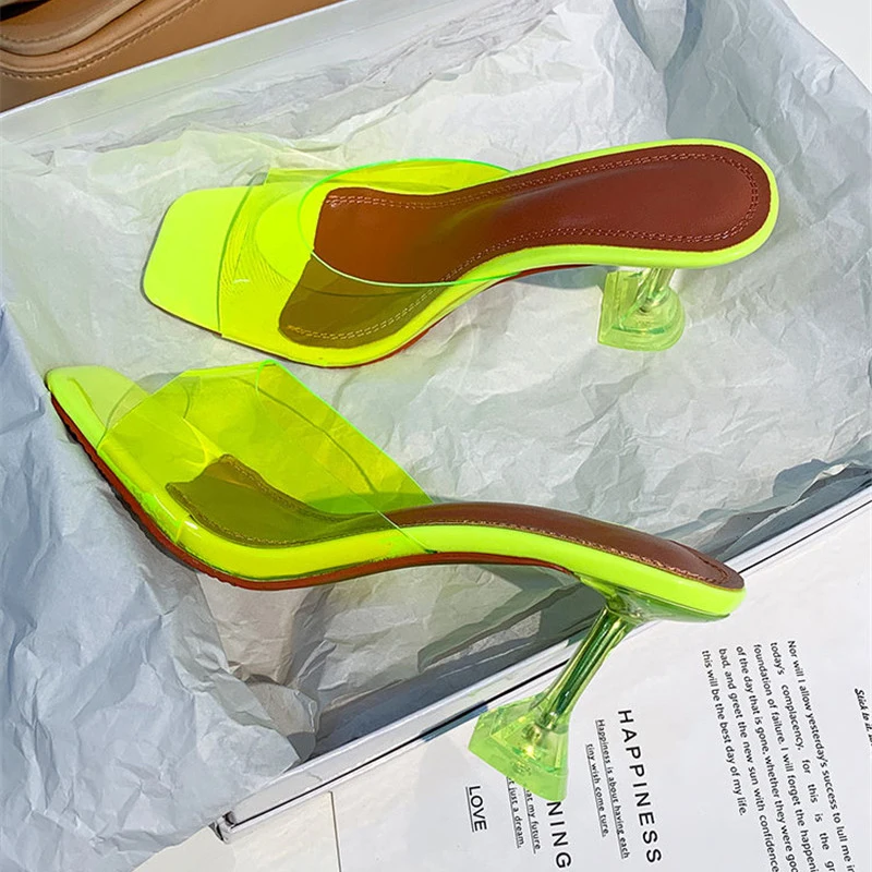 Женские тапочки из ПВХ-желе на высоком каблуке с открытым носком Цвет зеленый