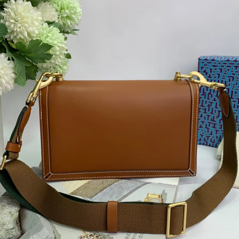 

Retro contrast color stitching leather shoulder bag ladies new fashion adjustable detachable shoulder strap messenger bag