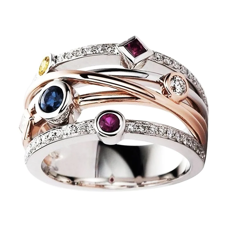 

Huitan Colorful Cubic Zirconia Delicate Women Ring Jewelry Wedding Bridal Band Fashion Cross Geometric CZ Dancing Party Rings