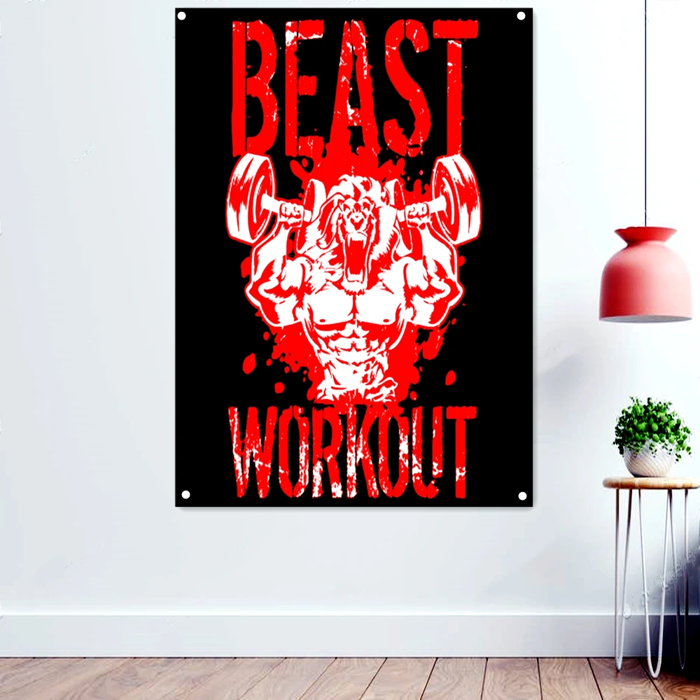 

lion Beast Workout Fitness Gym Motivation Quote Poster Wall Art Hanging Paintings Exercise Wallpaper Banner Flag Wall Decor B2