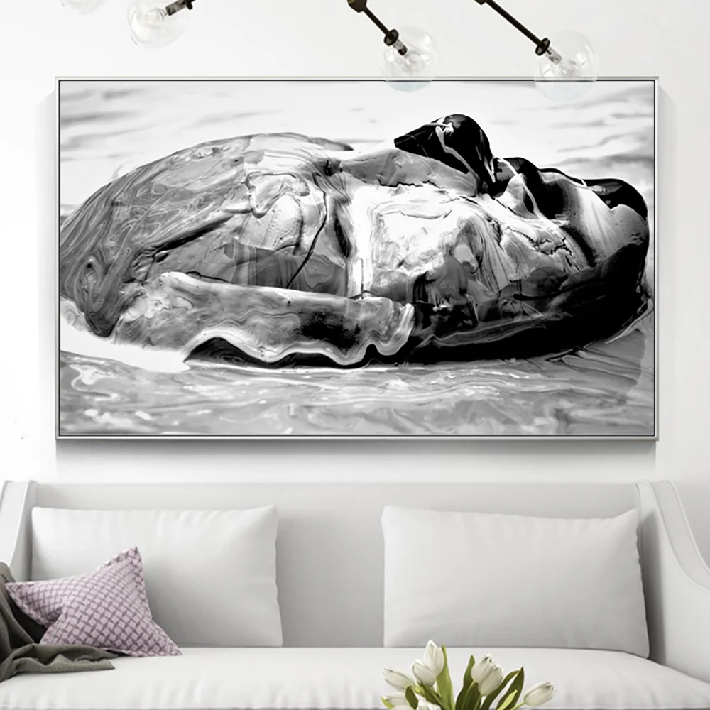 Абстрактная картина маслом на лице с текущей водой постеры и принты холсте
