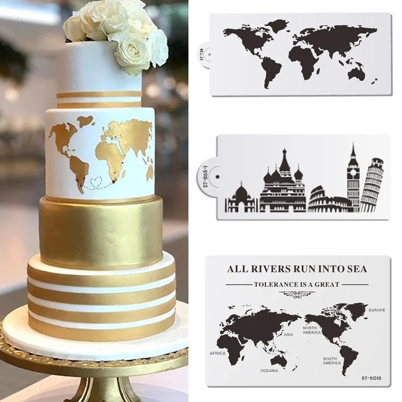 Трафарет для шоколада мусса торта город карта земли шаблон торт спрей кружевная