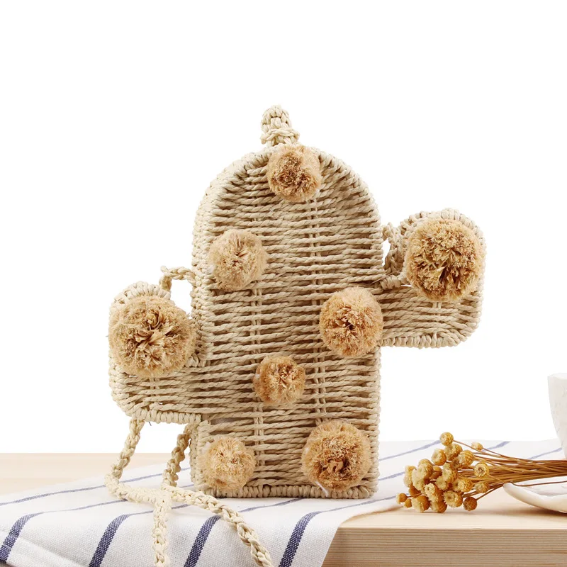 

New Style Shoulder Bag Woven Female Bags Sen System Raffia Ball Leisure Bag Cactus Straw Bags