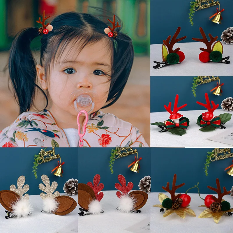 

Cheer Bows 2pcs Christmas Hair Accessories for Baby Girls Antler Glitter Cute Hair Clips Pins Baby Flowers Headwear Hairgrips