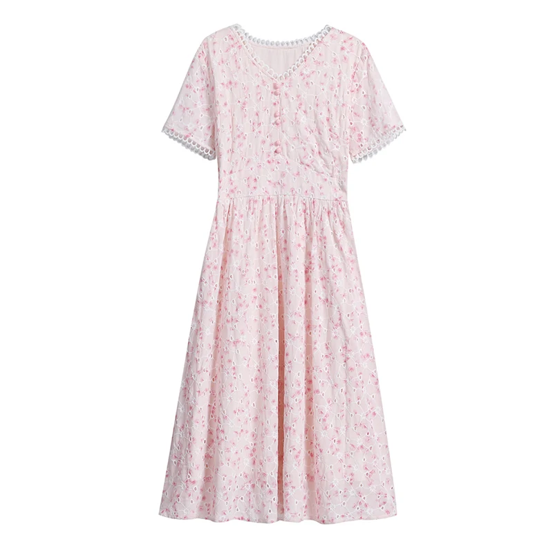 

COIGARSAM Chiffon Women Long dress New Summer Floral Print Dresses Pink 9216