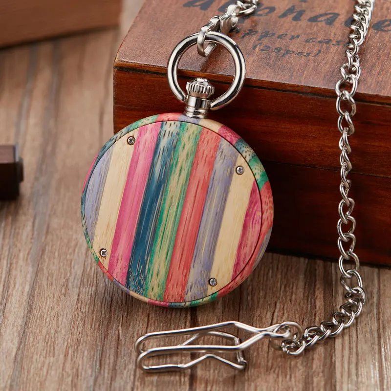 Красочные деревянные карманные часы в стиле ретро кварцевые креативные