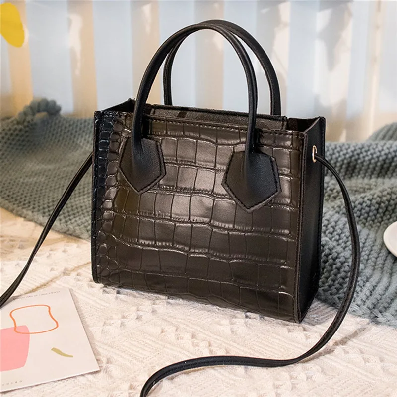 

PU Leather Women's Bag 2021 New Crocodile Pattern Shoulder Bag Fashion Trend Ladies Handbag Simple Zipper Small Square Bag