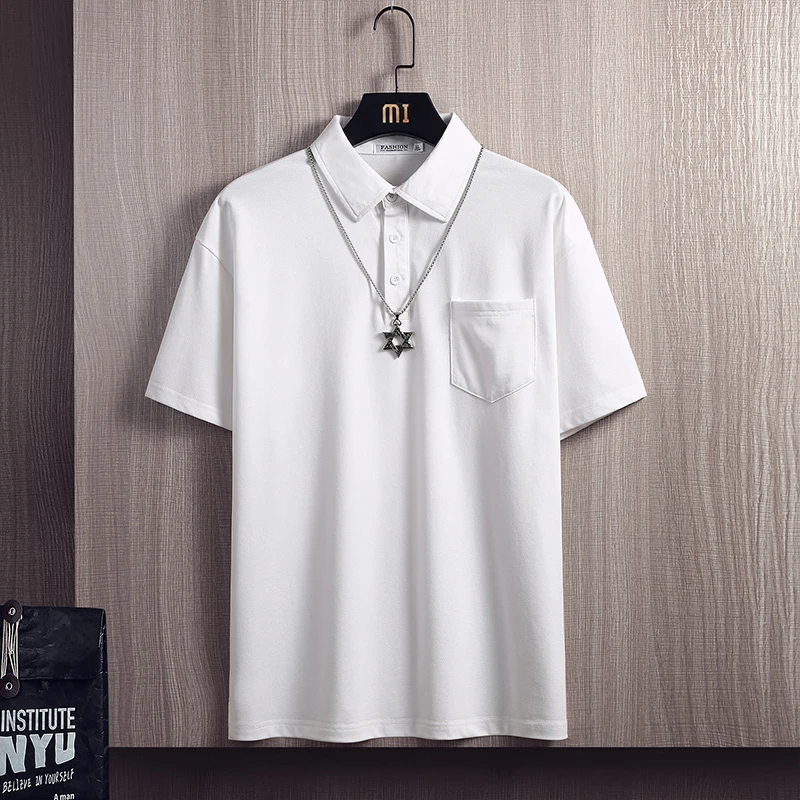 

2021 New Fashion Men's Polo Shirts Solid Color Loose Polo Men's Short-sleeved Cotton Regular Casual Pocket Polo Shirts for Men