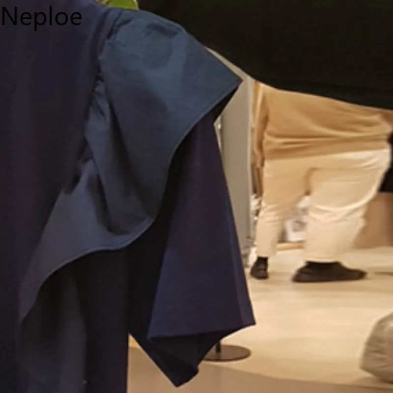 Женские Лоскутные Топы Neploe Свободные корейские однотонные хлопковые футболки с