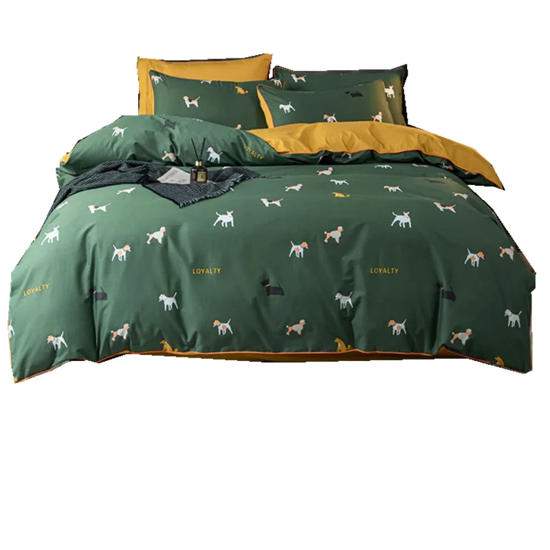 

Bedding Set Northern Europe Cotton Printed 40S Satin Long Staple Set of 4 Pieces Bedsheet and Bed Skirt Bedspread On The Beds