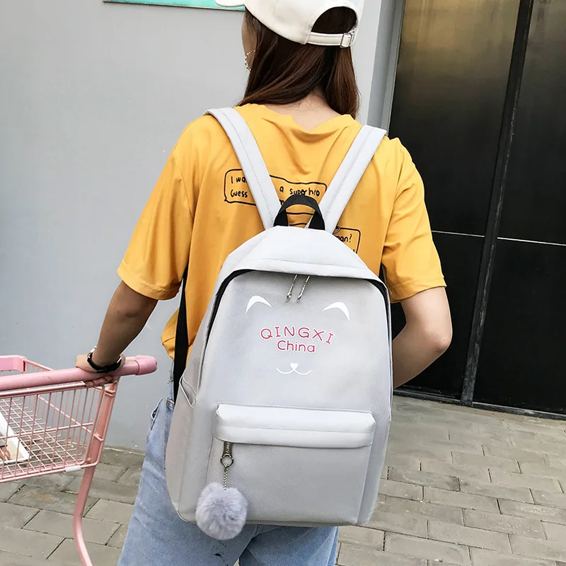 Розовый женский рюкзак модный холщовый уличный 4 шт./компл. школьный ранец в