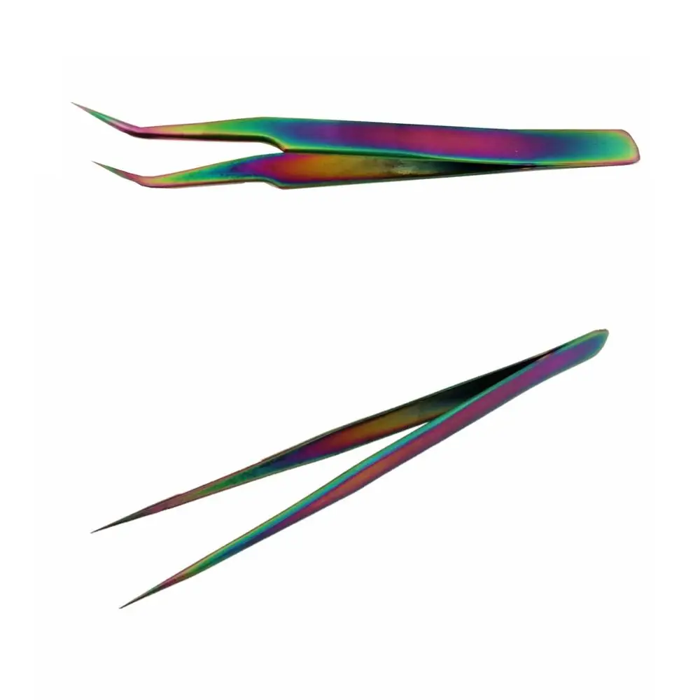 2 шт. нержавеющая сталь изогнутые прямые пинцеты радуга зажим для наращивания