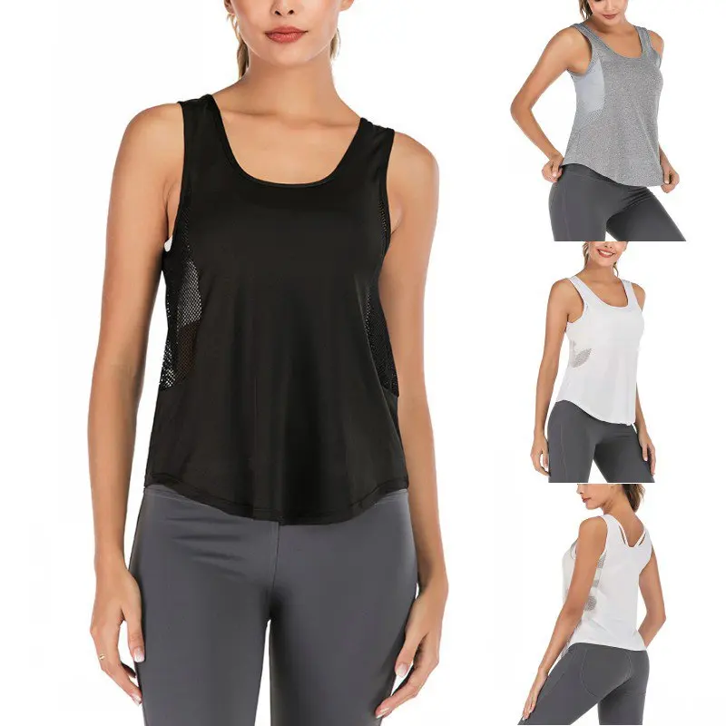 Женская футболка без рукавов свободная для тренажерного зала с u образной сеткой