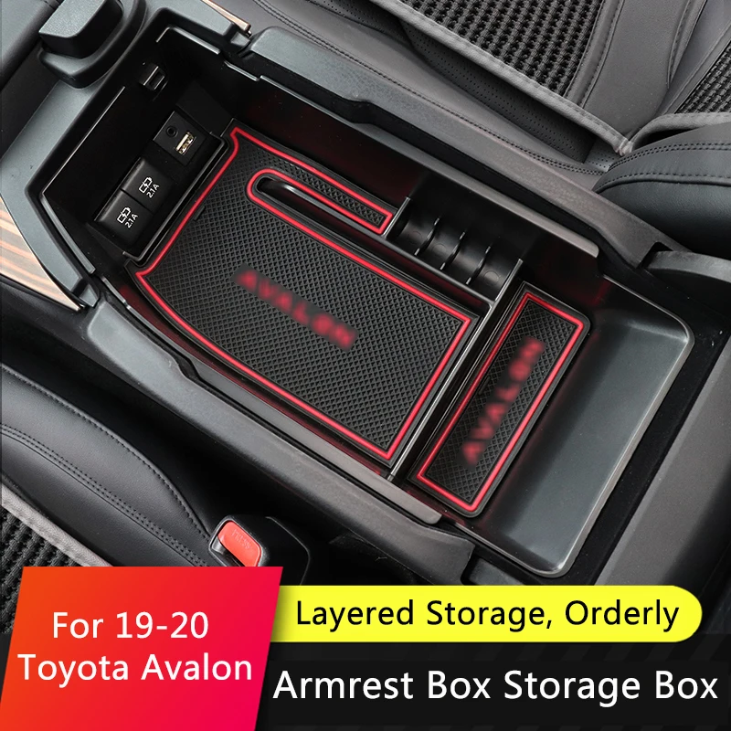 

QHCP ABS Car Armrest Storage Box Central Control Container Auto Interior Styling Accessories Black For Toyota Avalon 2019-2020