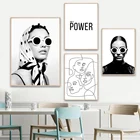 Черно-белая девушка солнцезащитные очки головной платок линия настенная Картина на холсте скандинавские плакаты и принты настенные картины для декора гостиной