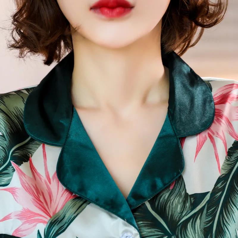 Women's Suit Silk Satin Pajamas Set Long Sleeve Trouser Suits Button-Down Sleepwear Loungewear Pyjamas