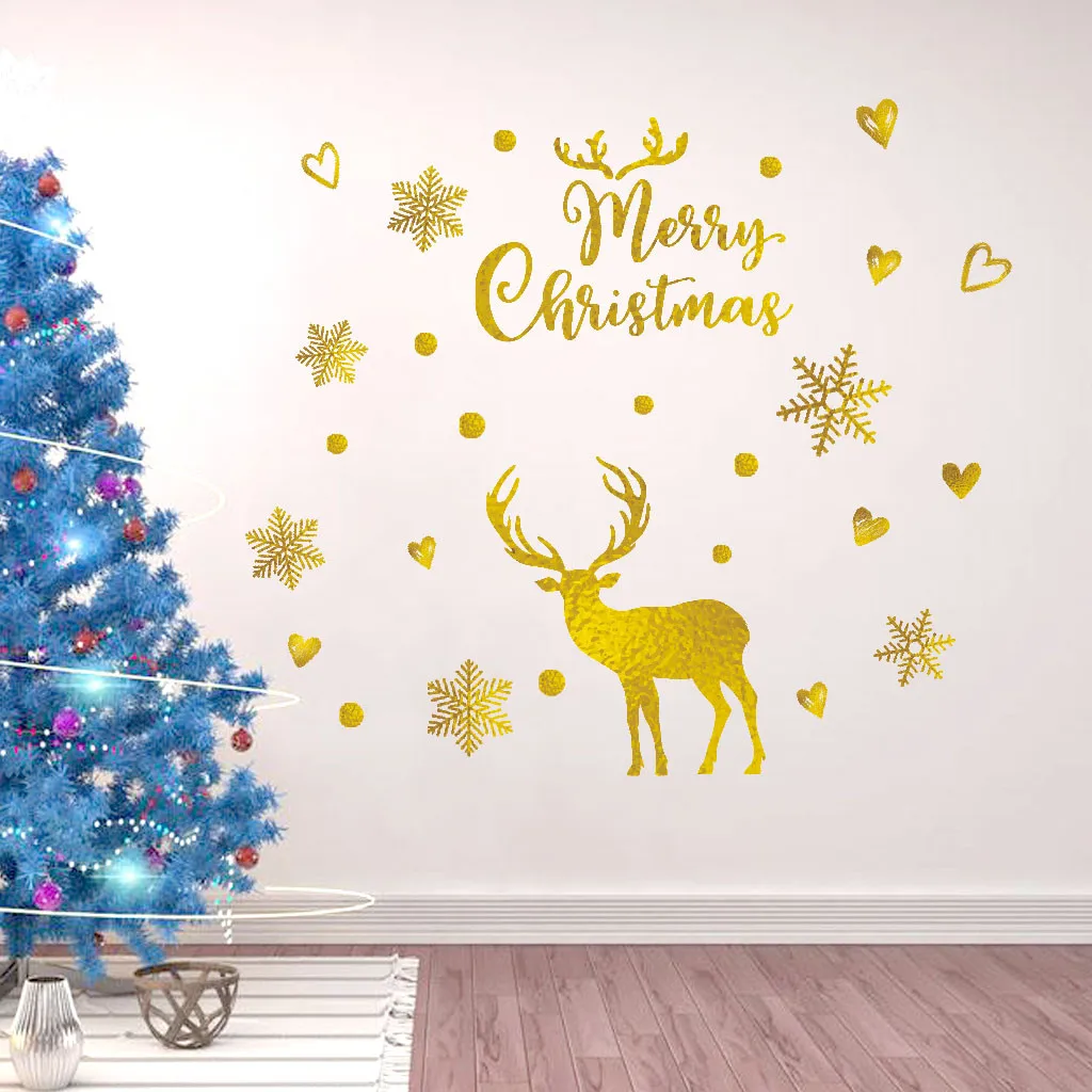 Merry Christmas с золотым оленем ПВХ Наклейка на стену украшение для гостиной s домашний