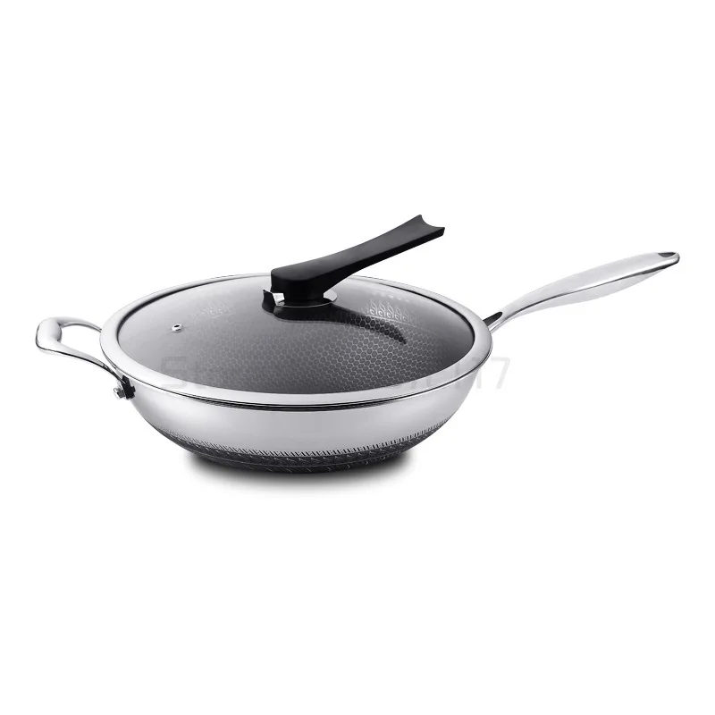 

cooking wok cookware Non-stick frying pan 304 double-sided stainless steel frying pan fried vegetable cooker without lampblack