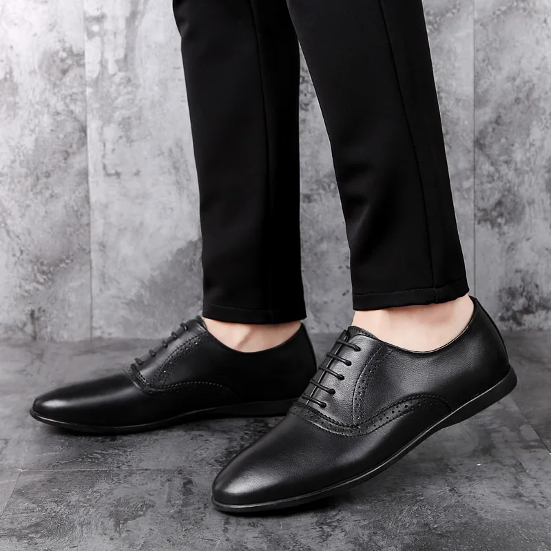 

Oxford Men Dress Shoes outdoor Formal Business brogue Lace-up genuine Leather Minimalist Shoes Men footwear wedding party shoes